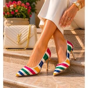 Garolini Vintage Italian Leather Striped Multicolor‎ Pointed Toe Pumps Mens 7M